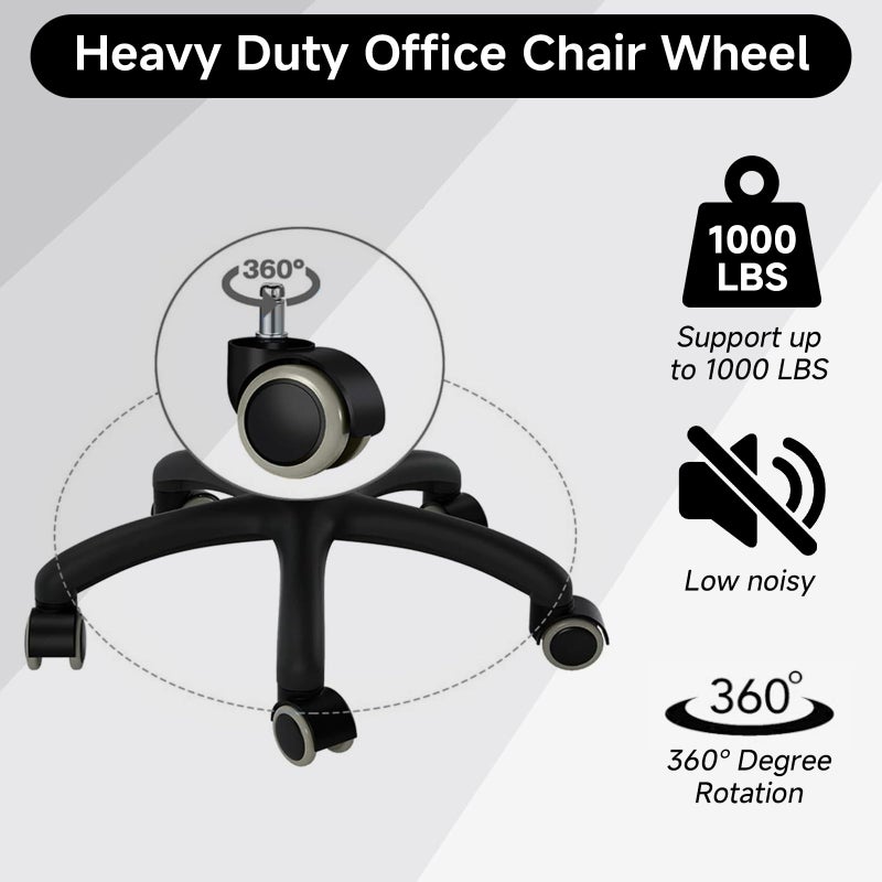 YIOVVOM 2 Inch Rollerblade Wheels for Office Chairs Replacement, 5PCS Mute Heavy Duty Rubber Rotating Computer Desk Chair Caster, Safe for Wood Floors Carpet, Universal Standard Stem Size Fits 99% - Image 3
